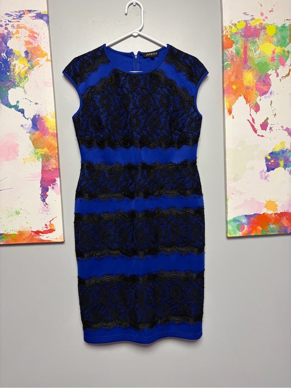 Jessica Blue Sheath Mini Dress Sleeveless Crew Neck